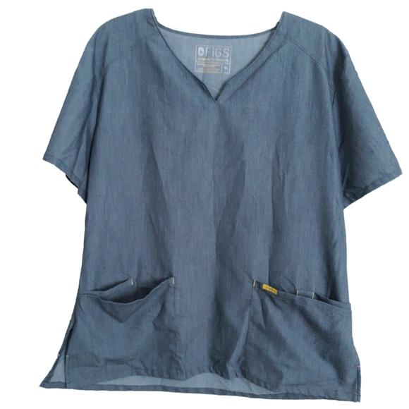 Figs XL Grey Yellow Short Sleeve Scrub Top - Picture 1 of 17